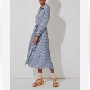 Cath Kidston Blue and Cream Houndstooth midi shirt dress size US10/UK14